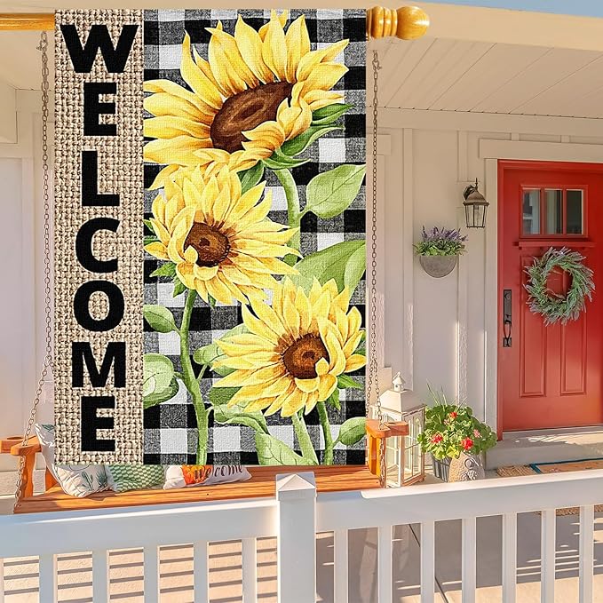 Summer Sunflower Garden Flag 28x40 inch Double Sided Welcome Large House Flag, Outdoor Yard Flag for Porch Farmhouse Summer Decor