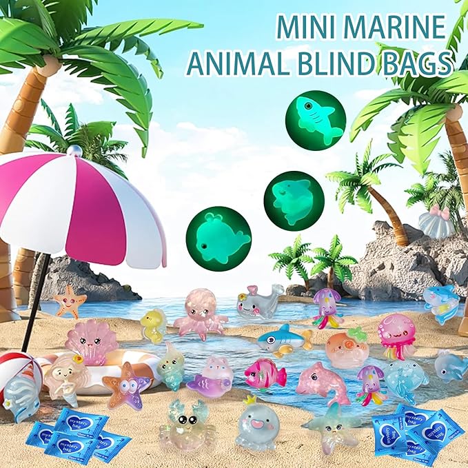 Mini Glow In The Dark Animal Resin Models, Resin Animals Mystery Bags, Individually Wrapped Blind Bags Tiny Animal Figurines, Collectible Mini Animals For Fairy Garden, DIY Crafts (50, Ocean)