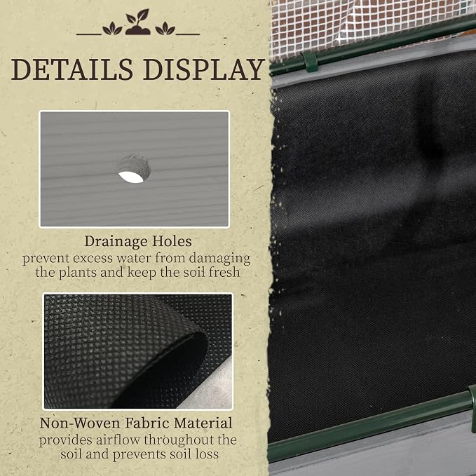 Outsunny Raised Garden Bed with PE Greenhouse Cover Outdoor Elevated Wood Planter Box for Herbs and Vegetables, Use for Patio, Backyard, Balcony, 48 x 22 x 46 inch, Dark Gray