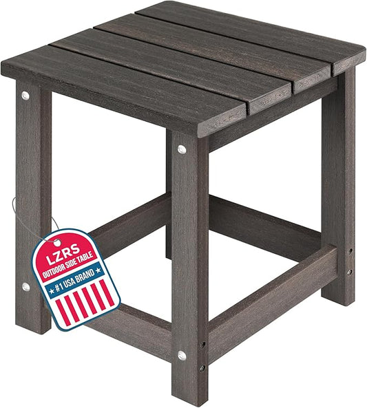 LZRS Patio End Table, Heavy Duty HDPE Outdoor Coffee Table with Wood Texture, Weatherproof Composite Table for Adirondack Chairs, Deck, Pool, Indoor/Outdoor, No Peeling or Cracking(Brown Mixture)