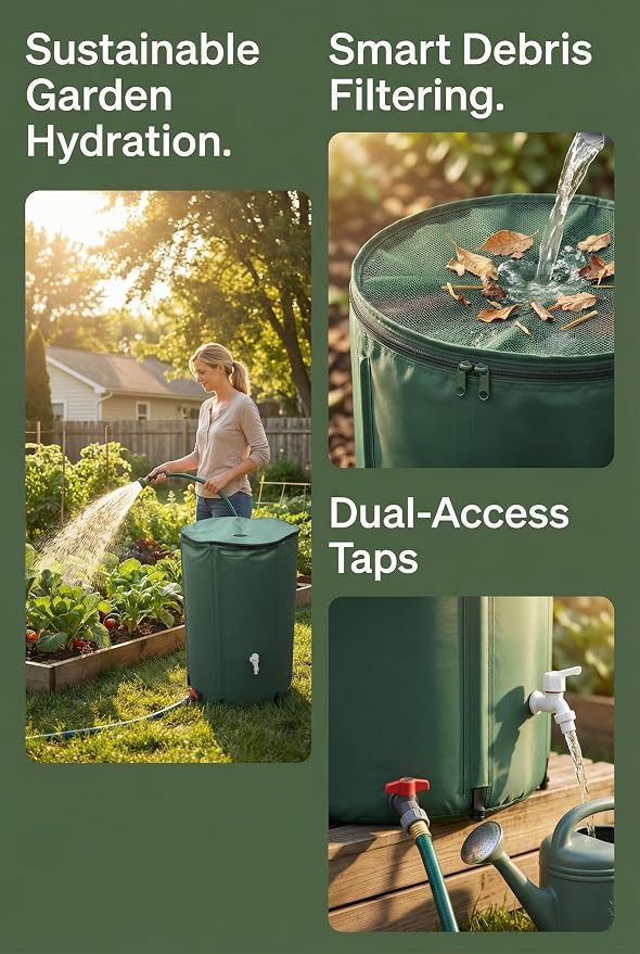 Rain Water Collection Barrel Water Storage Tank with Spigot, Hose and Portable Bucket, Large Plastic Collapsible Rain Catcher Catchment System to Collect Rainwater from Gutter (53Gallon=200L)
