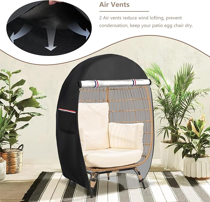 okcool Outdoor Egg Chair Cover,Waterproof Egg Chair Cover with Zipper for Wicker Patio Basket Chair(Black,Fits 43" L *25" W*55.1" H Egg Chair)