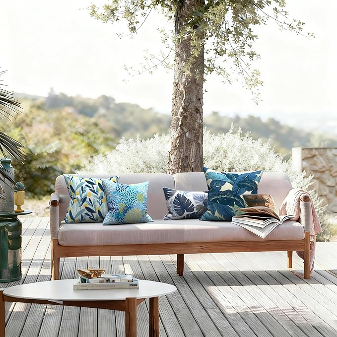 LVTXIII 2 Pack Outdoor Pillow Covers ONLY 18x18 Inch, Water-Repellent Square Decorative Cushion Covers for Patio Furniture, Garden, Sofa, Leaves Multi