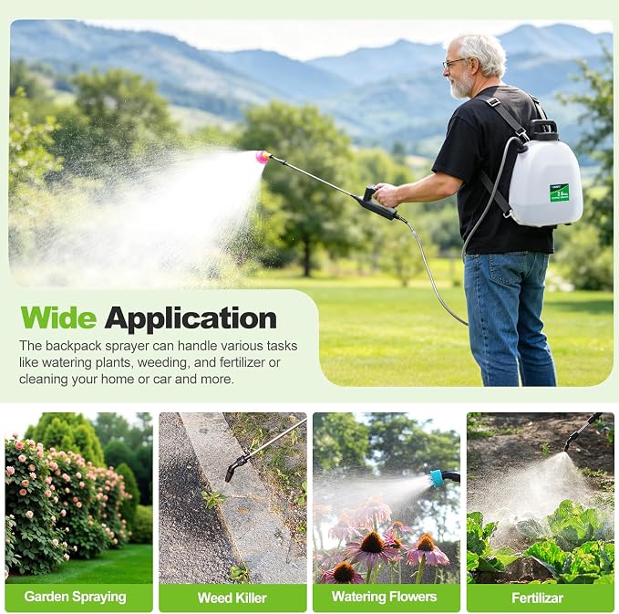 VAXMAY Battery Powered Sprayer 2.6 Gallon, Backpack Sprayer with 3 Adjustable Forces, Battery Indicator, 5 Mist Nozzles, 41" Retractable Wand, USB Rechargeable Garden Sprayer for Weed Lawn Yard