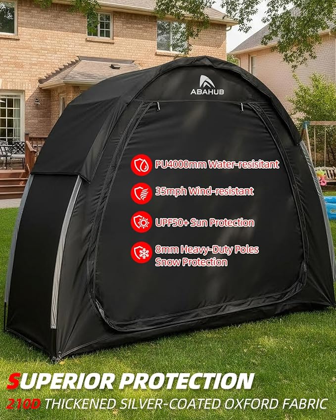 Abahub Portable Bike Storage Shed Tent, Outdoor Silver-Coated Bicycle Shelter with Rain Cover, PU4000 Waterproof 210D Oxford Fabric