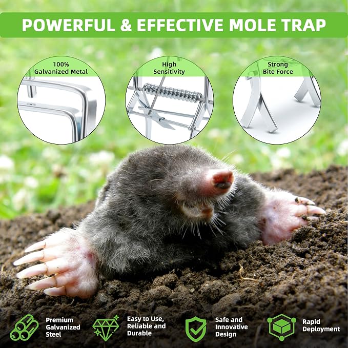 4 Pack Mole Traps, Reusable Easy-Set Mechanical Trap for Lawns, Gardens and Farmland