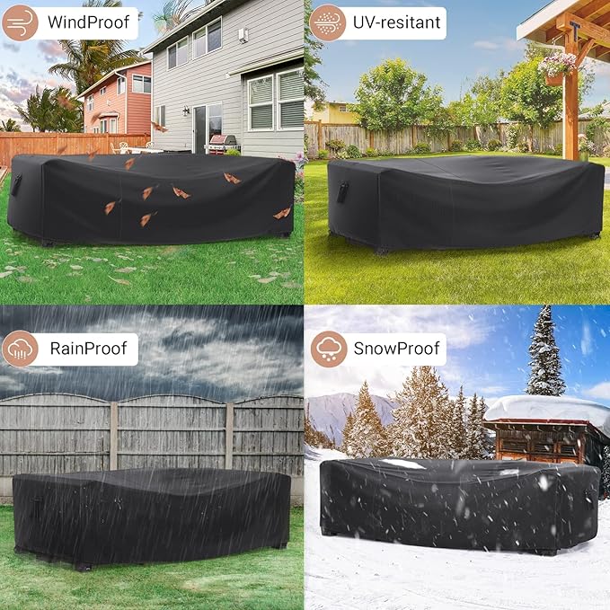 Patio Furniture Set Cover Waterproof, Mrrihand Outdoor Sectional Sofa Set Cover Heavy Duty 600D Table and Chair Set Cover 137.7" L× 86" W× 28" H