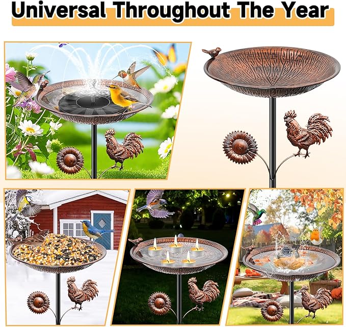 38" Metal Bird Bath for Outside, Vintage Garden Birdbath with Bird Statue, Freestanding Bird Bath Freeder with Sturdy 5 Prongs Base for Outdoors Patio Yard Lawn Decor(Vintage Brown)