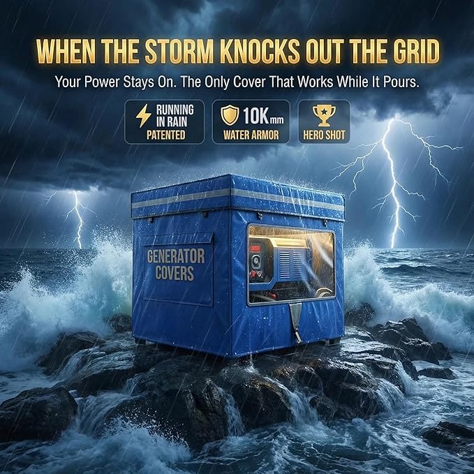 Generator Covers, Generator Covers While Running, 32X24X24 inches, Top Can be Opened, With Tool Bag and Visual Operation Window, Suitable for 3000W-12000W Frame Generator, Blue