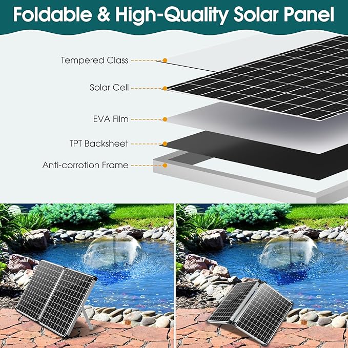 Antfraer 70W Solar Pond Filter with Water Pump, Solar Fountain Pump with Pond Filter Adjustable Flow, Pond Filter Box with Filter Medias for Outdoor Ponds Fish Tank Waterfall Water Features