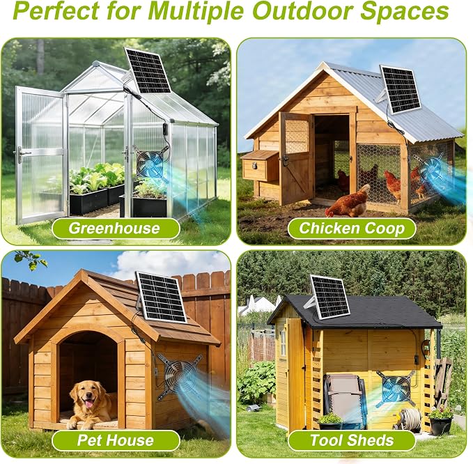 7.1" Solar Powered Exhaust Fan, 16.5 ft Cord + 25W Solar Panel Greenhouse Ventilation Fan, 3800RPM IPX7 Waterproof Solar Vent Fan for Chicken Coop, Shed, Dog House, Outdoor Intake & Exhaust