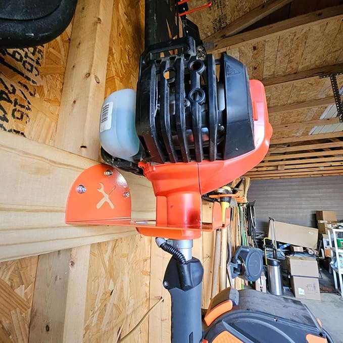 Upgraded Trimmer Rack Wall Mount - 8" Heavy Duty Weed Eater Hanger for Garage Wall, Garden Power Tool Holder Organizer Hooks for Grass Trimmer, Hedge Trimmer, Leaf Blower and Chainsaw, Orange, 3 Pack