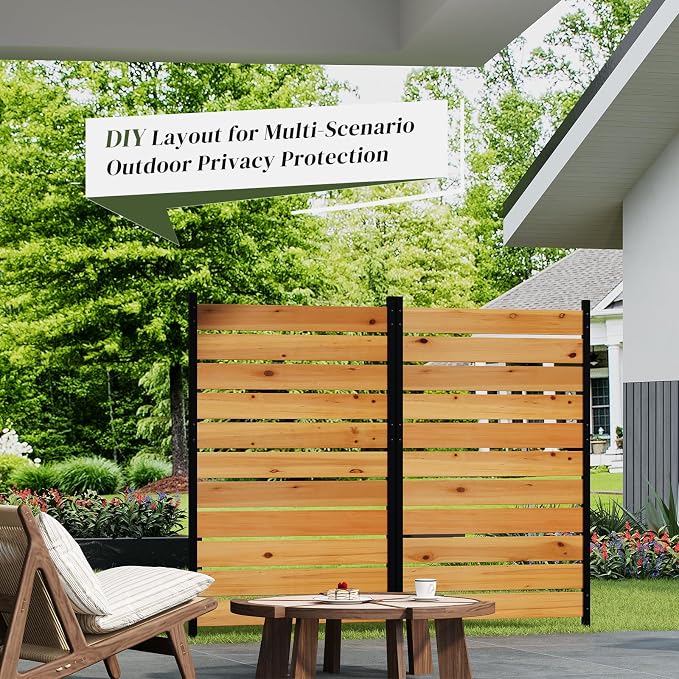 No Dig Wood Privacy Screen Fence Panel, 61" H x 38" W Outdoor Decorative Privacy Wall, Freestanding Room Divider for Patio Garden, Hide Trash Cans & AC Units （Brown, 5FT）