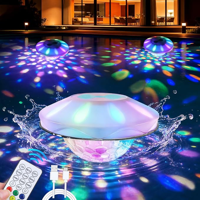 Rechargeable Floating Pool Lights (1 Pack) - Pool Light with Vibrant RGB Colors, IP68 Waterproof Floating Lights, Upper and Lower Color Changing Led Lights for Pools, Hot Tubs and Garden