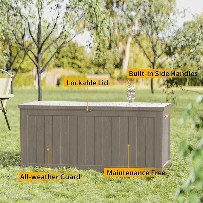 Outdoor Storage Box 275GAL Waterproof Resin Deck Box,Pool Accessories Supplies，UV-Resistant Lockable Package Delivery Bin for Garden Tools,Large Patio Outside Cushions,Chest,Furniture,Grey