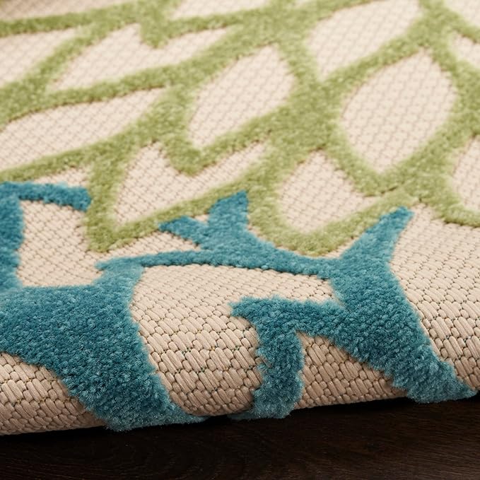 Nourison Home Aloha Indoor/Outdoor Green Multicolor 9' x 12' Area Rug, Easy-Cleaning, Non Shedding, Bed Room, Living Room, Dining Room, Backyard, Patio, Deck (9x12)
