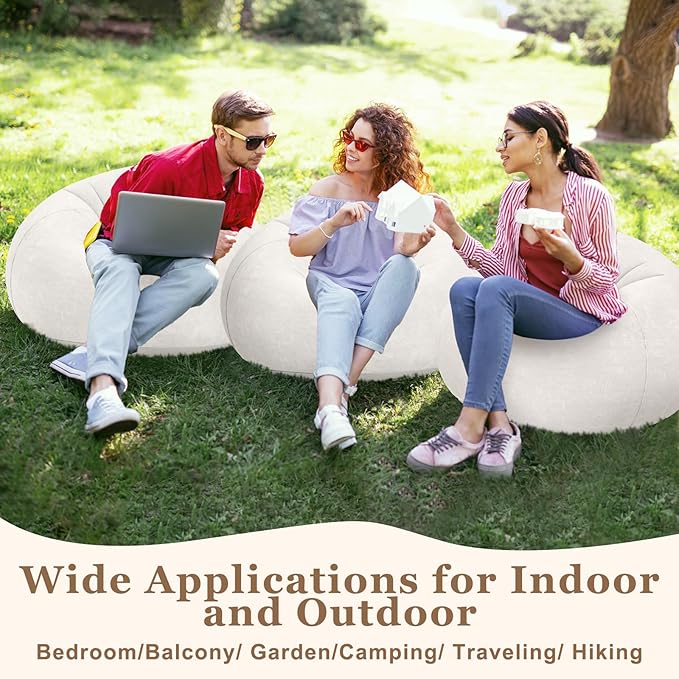 Realspring Inflatable Bean Bag Chairs Outdoor Blow up Camping Chairs Inflatable Lazy Sofa Folding Portable Bean Bag Loungers Couch for Movie Night (Beige,4 Pcs)
