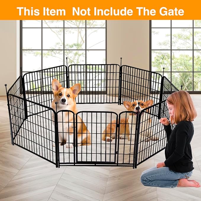 Getlay Doorless Dog Digging Fence Barrier,48in(H) 12 Panels Total 26.6 Ft(L), Black Metal Fencing for Yard 4ft Tall, Dog Fence Outdoor for Yard, Fencing for Garden Beds, Garden Fences Border