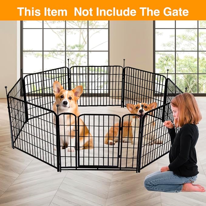 Getlay Doorless Animal Barrier Fence, 40in(H) 14 Panels Total 31 Ft(L), Garden Fences and Borders for Dogs, Anti Dig Fence Barrier, Black Metal Decorative Garden Fencing, Flower Bed Fencing