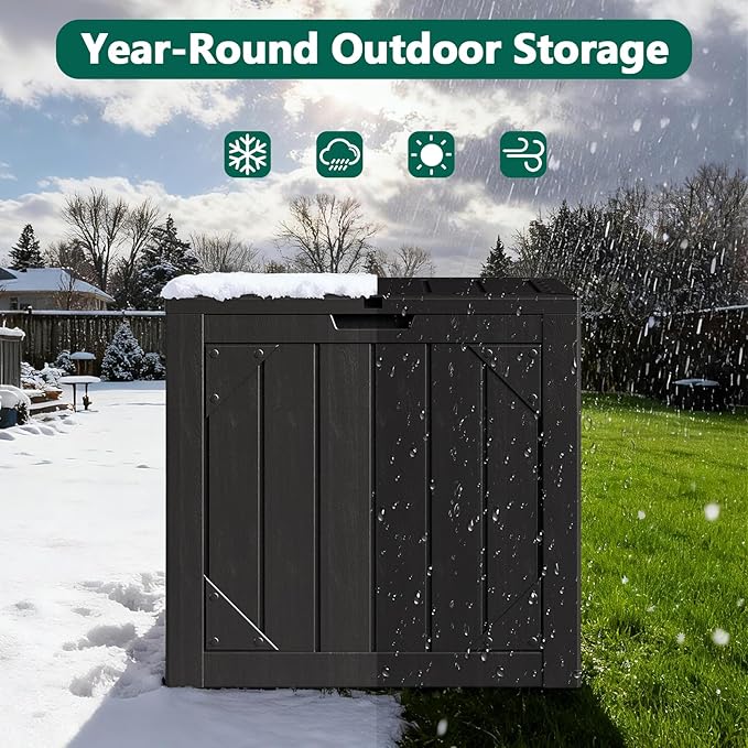 Outdoor Storage Box,30 Gallon Deck Box Outdoor Storage Bench Outside Waterproof Resin Storage Bench, Lockable Patio Cushions, Garden Tools Storage For Furniture, UV Resistant(Black)