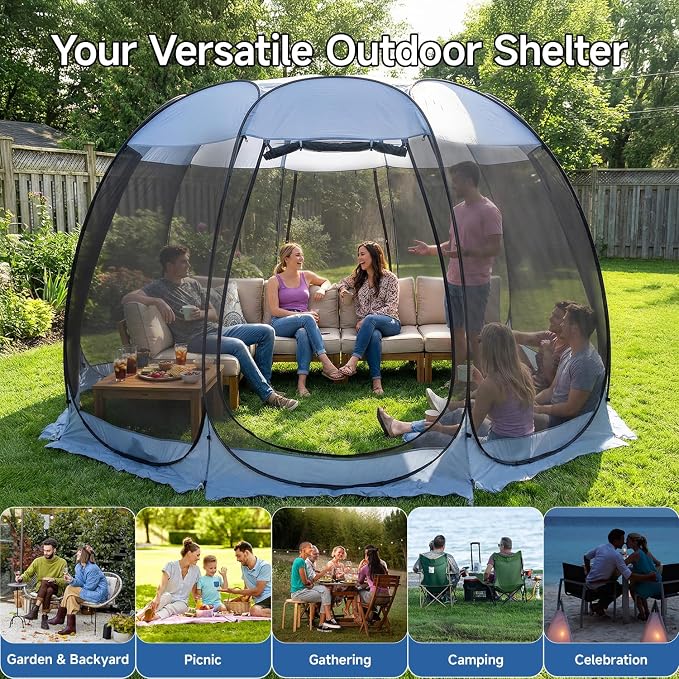Alvantor Pop Up Screen House Tent, Instant Outdoor Gazebo with Mosquito Netting & UPF 50+ Sun Protection, Portable Canopy Shelter for Patio, Backyard, Camping (2-10 Person)