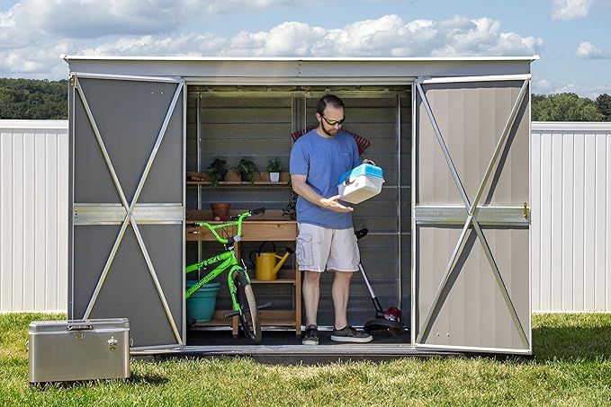 Arrow Select 10' x 4' Outdoor Lockable Steel Storage Shed Building, Flute Grey