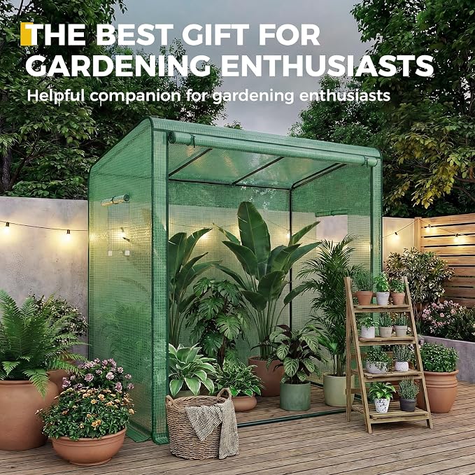 Gentingbro Greenhouse for Outdoors Portable Lean to Green House Heavy Duty with Roll-Up Zippered Door Tall Plastic Greenhouses for Outside Plants Growing Shed Tent for Backyard 79 x 31 x 59-Inch