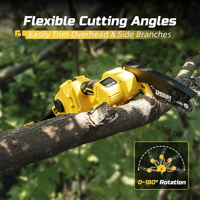 IMOUMLIVE 2-in-1 Pole Saws for Tree Trimming, 6 Inch Mini Chainsaw Cordless with 180°Rotatable Pole, 21V Battery Powered Electric Pole Saw, Lightweight Tree Trimmer High Branch Pruner with Battery
