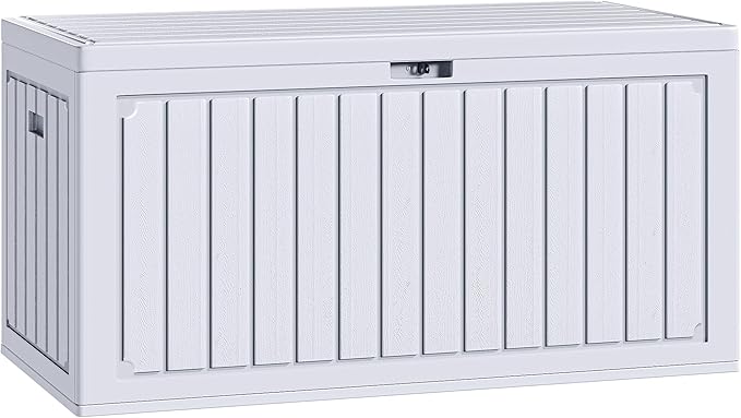 YITAHOME 90 Gallon Large Deck Box, Double-Wall Resin Outdoor Storage Boxes, Deck Storage for Patio Furniture, Cushions, Pool Float, Garden Tools, Lockable & Waterproof (White)