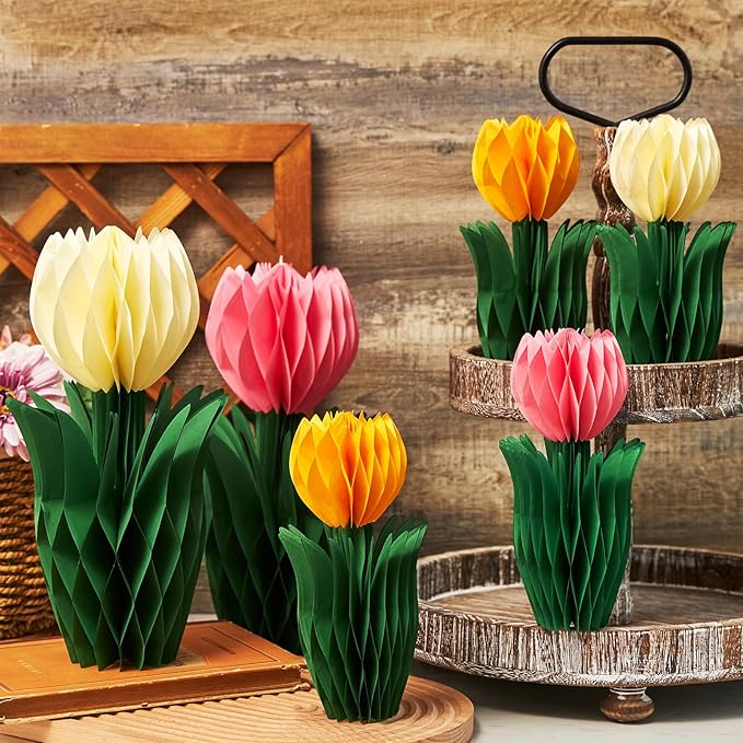 12 Pcs Tulip Honeycomb Decorations, Spring Decorations for Office, Table Decor, Tulip Party Decorations, Spring Centerpieces for Tables for Mothers Day Party, Womens Day