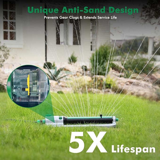 RESTMO Heavy Duty Oscillating Sprinkler with Stable Metal Base, 18 Durable Nozzles, Adjustable Flow & Width & Coverage, Lawn Sprinkler & Garden Sprinkler for Large Yard Irrigation