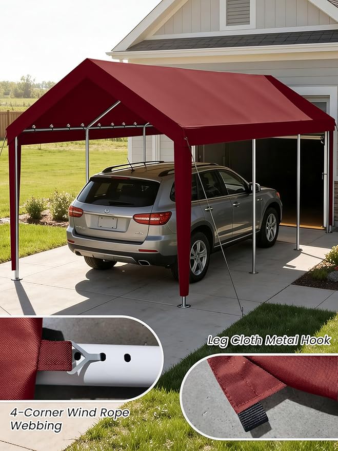 10 x 20 Ft Carport Replacement Cover, Heavy Duty Outdoor Car Tarp Canopy, Waterproof & UV Protected Tear Oxford Tarp with Ball Bungees (Frame is Not Included)