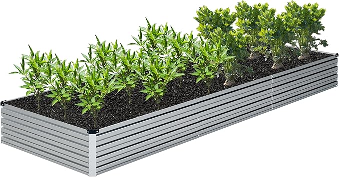DIIYIV 2PCS 12x4x1FT Galvanized Raised Garden Bed Kit,Vegetable Boxes-Rectangle Metal Flower Box,Large Planter Raised Beds Outdoor Garden for Planting,Fruit,Herb-Silver