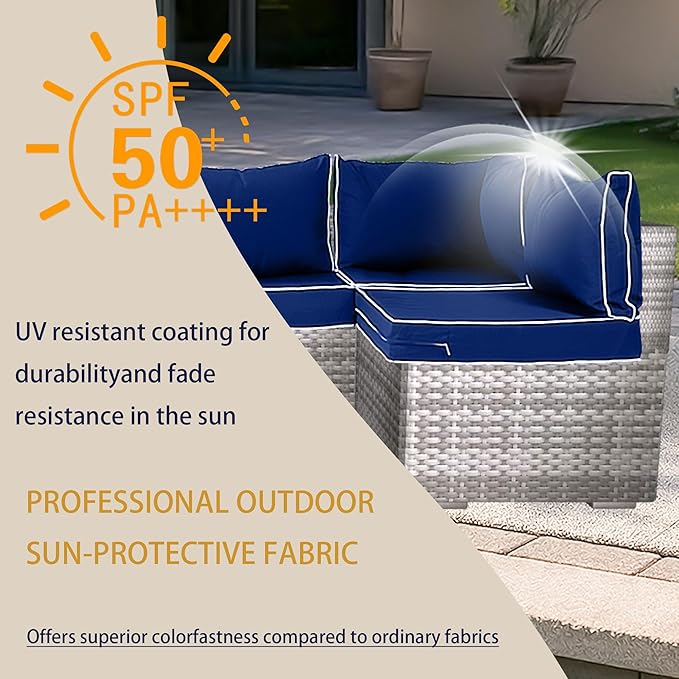 Outdoor Cushion Covers for Patio Furniture, Patio Cushion Covers Replacement with Zipper, Waterproof & Fade Resistant,Only Cover (Blue+White Side, 25.6Lx25.6Wx4H - Only Covers)