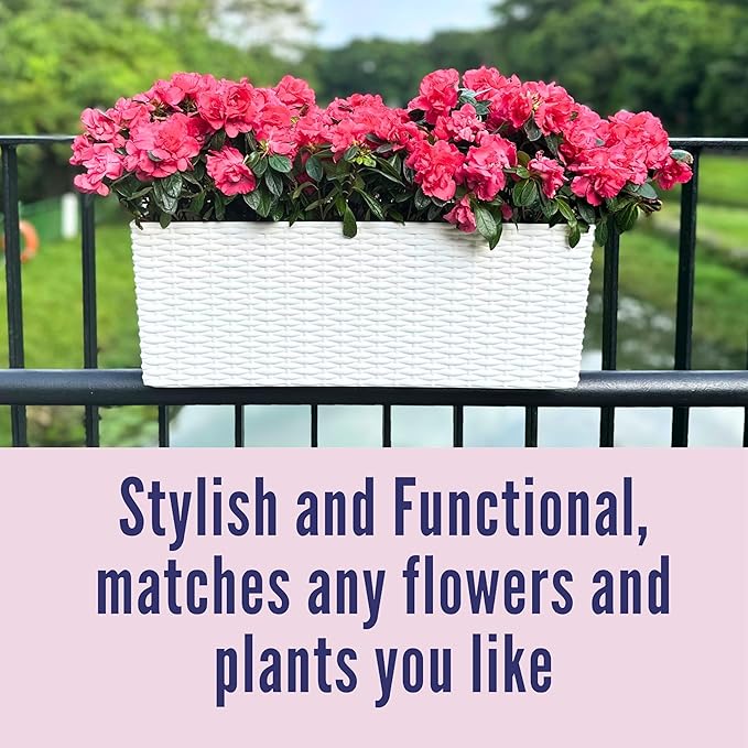 LaLaGreen Deck Railing Planter Box (20 Inch, 4 Pack) White Rectangular Window Flower Boxes with Bracket, Self Watering System Hanging Planter Box for Outdoor Plant Container Herb Rail Fence Balcony