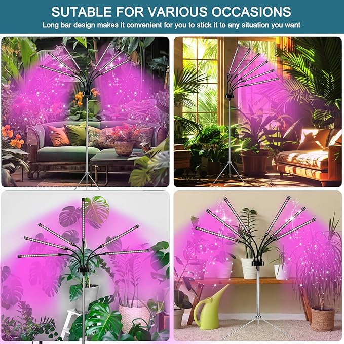 Mefflypee Grow Lights for Indoor Plants, LED Grow Light Stand, Red White Full Spectrum Plant Lamp with Adjustable Tripod, Gooseneck, Suitable for Flowers Vegetables (Type B)