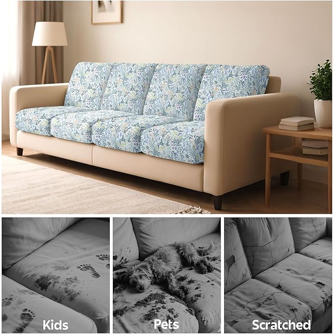 pickyNproud 8Pcs Patio Cushion Covers Stretch Outdoor Couch Cushions Slipcovers Replacement Washable Furniture Protector with Elastic Bottom Sofa Chair Seat Cover, Light Cyan
