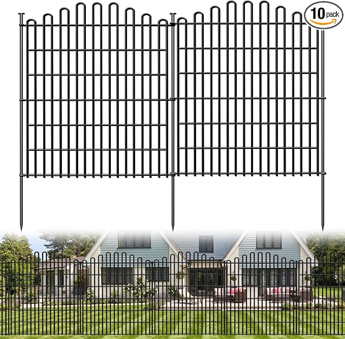 10 Panels No Dig Decorative Garden Fence, 33in H x 23.6ft L Animal Barrier Fencing, Rustproof Dog Fence Outdoor for Yard, Metal Wire Panel Border, Classic Arched-Top Panels for Patio, Flower Bed