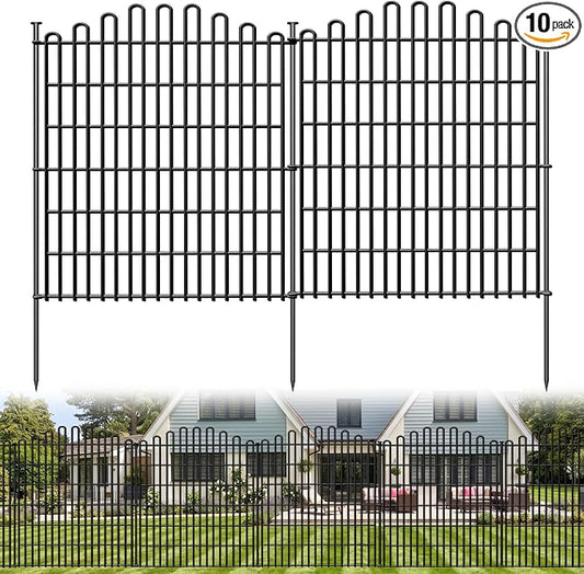10 Panels No Dig Decorative Garden Fence, 33in H x 23.6ft L Animal Barrier Fencing, Rustproof Dog Fence Outdoor for Yard, Metal Wire Panel Border, Classic Arched-Top Panels for Patio, Flower Bed