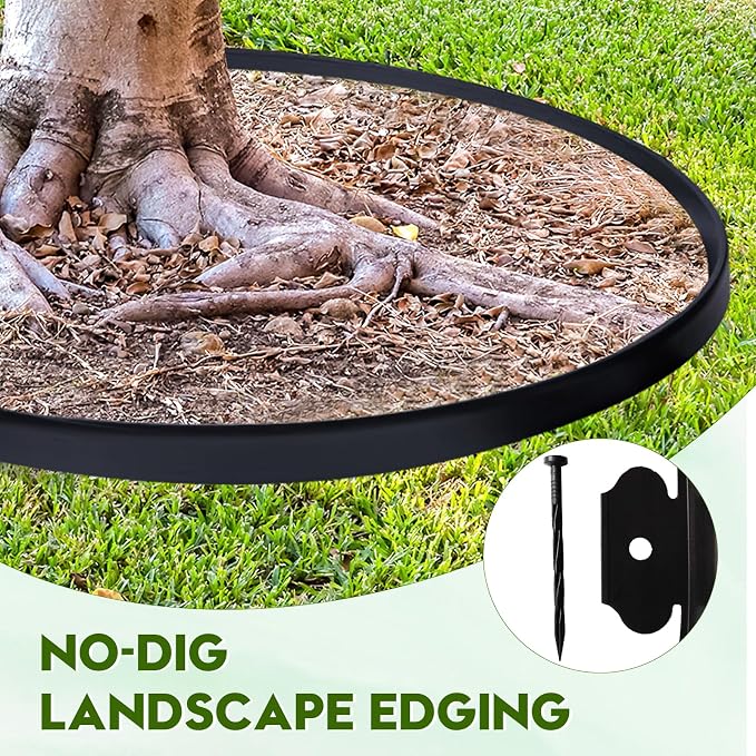 No Dig Landscape Edging 33FT, 4 Inch Plastic Edging for Landscaping with 100 Spikes, for Garden, Lawn, Flower Beds and Yard, Black