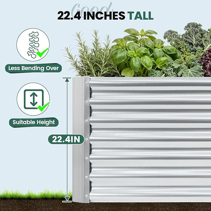 G GOOD GAIN 6x3x2 ft Galvanized Raised Garden Bed Kit, Large Metal Planter Box Outdoor for Vegetables, Flowers, Herbs, 269 Gallon Capacity Deep Root Design, Silver