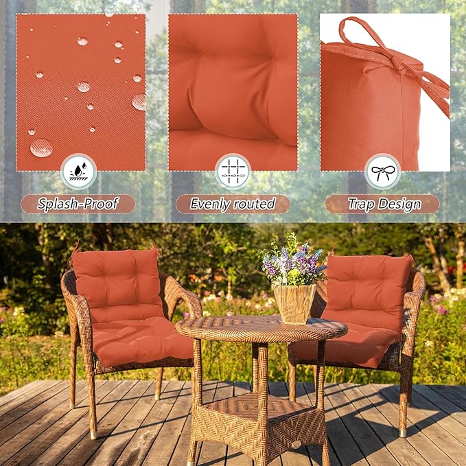 Marsui 2 Pcs Outdoor Indoor High Back Chair Cushions Patio Furniture Tufted Pillow with Ties Water-Resistant Replacement Outdoor Rocking Chair Cushions, 42 x 21 Inches (Orange Red,Solid Color)