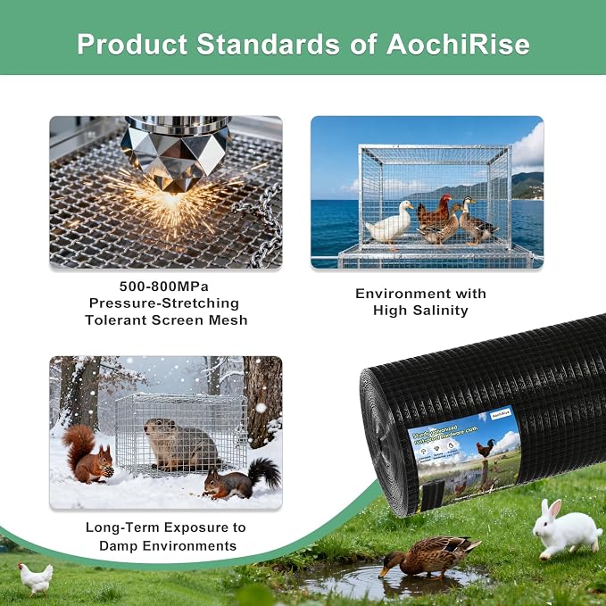 Galvanized Black Vinyl Coated Hardware Cloth | 1 Inch Mesh 17 Gauge 48"x100' |Rust & Resistant, for Chicken Coop, Rodent Proof, Tree Guard, Garden Plant Fencing, Pet Enclosures & Home Improvement