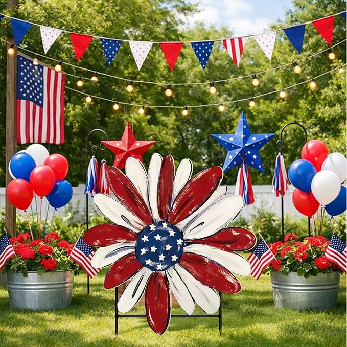 Weysat 4th of July Decoration Outdoor Metal 250th Anniversary Yard Sign Freedom Patriotic America Daisy Garden Stakes Independence Day Lawn Porch Decor for Home Pathway Front Door Yard Patio Decor