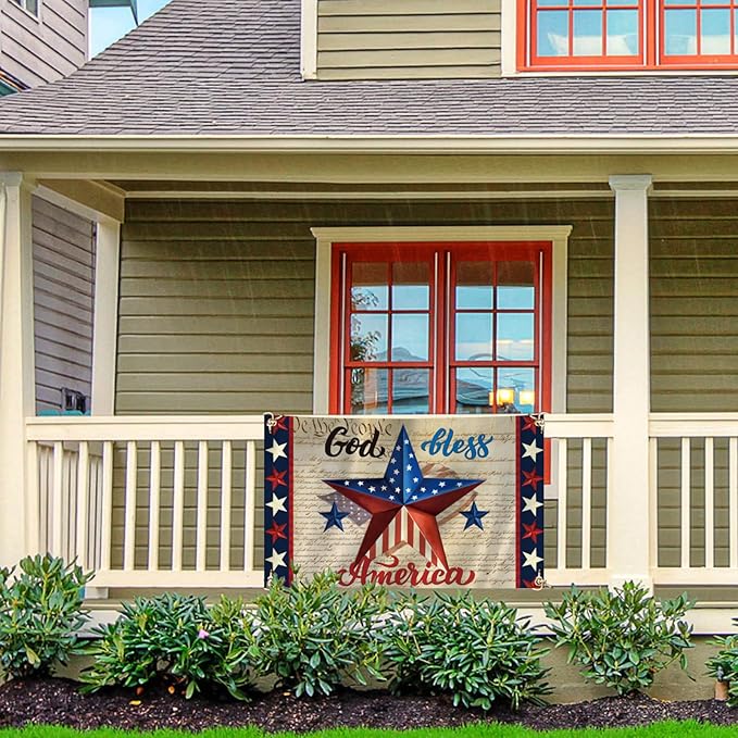 Patriotic God Bless America 4th of July House Flag 3x5 FT Vertical Double Sided Blue Red Star Independence Day Memorial Day Banner Yard Outside Décor