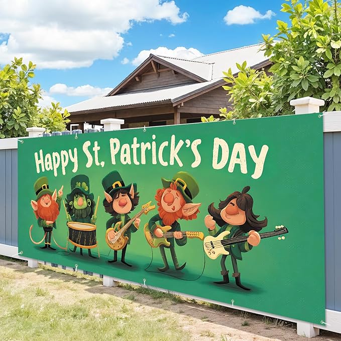 7 * 16FT Summer Garage Door Cover Decorations Sunset Palm Trees Garage Door Banner for Outdoor Indoor Summer Party Photography Backdrop (Happy St. Patrick's Day, 7 * 16 ft)