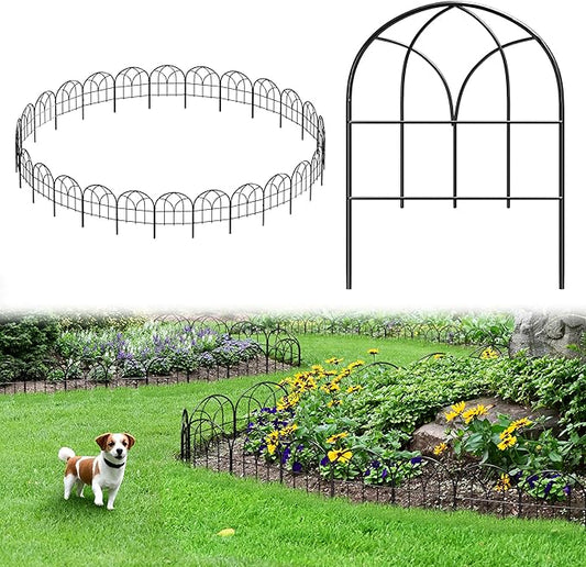 Small Garden Fence Animal Barrier, W12.55*H6.53 Decorative Fence Panel, No Dig Fences Barrier, Arch 26 Pcs Black Metal Fencing, Garden Border Edging Fences, Dog Fencing Blocker for Yard, Flower Bed