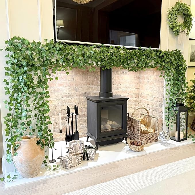 CQURE 48 Pack 336Ft Artificial Ivy Fake Vines,Ivy Garland Greenery Garland Fake Hanging Plants Vines Aesthetic Green Leaves for Bedroom Wedding Party Garden Wall Room Decor