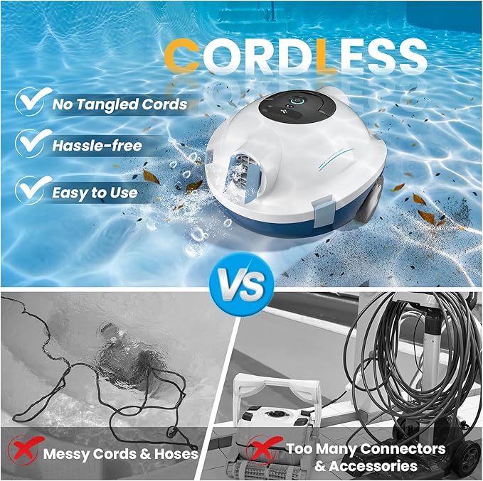 Y10 Cordless Robotic Pool Cleaner, Automatic Pool Vacuum - 120 Mins Runtime, Powerful Suction, Self-Parking, Lightweight for Above/Inground Pools Up to 65ft/1100 Sq.Ft (White)