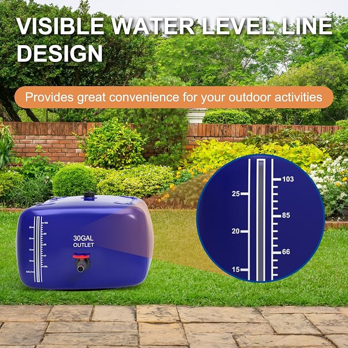 30 Gallon Water Bladder, 1000D PVC Foldable Portable Water Tank, Blue Large Capacity Water Bag Container for Camping, Garden, Agricultural Irrigation, Drought Resistance, Emergency Supply